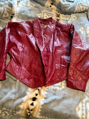 Women's Burgundy vintage Leather Jacket with Shawl Collar
